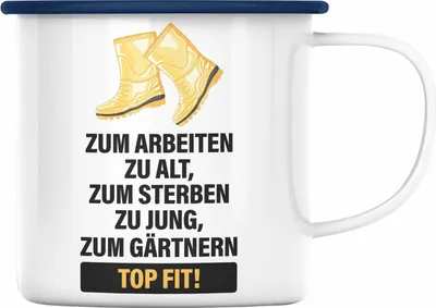 Produktbild von Trendation - Gärtner Emaille Tasse mit Spruch Garten Hobbygärtner Gärtner Geschenk Lustig Gärtnerin Geschenkidee (Blau)