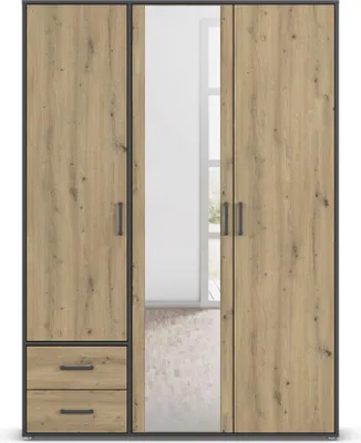 Produktbild von Rauch Kleiderschrank VOYAGER 3-türig mit Spiegel, Eiche Artisan Holznachbildung, Grau Metallic
