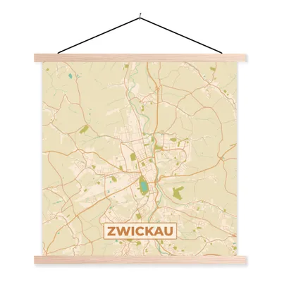 Produktbild von MuchoWow® Textilposter Zwickau - Karte - Vintage - Stadtplan 120x120 cm mit holzfarbenen Rahmen - Textil-Poster