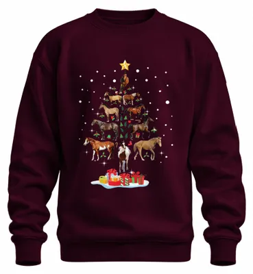 Immagine prodotto di Cavallo Albero di Natale Regalo Cavaliere Stella di Natale Neve Unisex Felpa Pullover, Borgogna, S