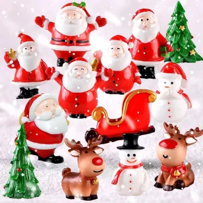 Obrázek produktu pro Miniaturní vánoční figurky, sada 13 kusů, pryskyřice, Santa Claus, sněhulák, sob, dekorace na stůl