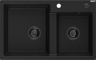 Produktbild von Mexen Tomas 2-Becken-Granit-Spülbecken 800 x 500 mm, Schwarz, Siphon Schwarz - 6516802000-77-B