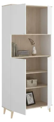 Produktbild von Sideboard Dmerka, Wohnzimmer-Pantry-Buffet, modernes Wohnzimmer-Sideboard mit 4 Türen, 80 x 40 x 191 cm, Weiß und Eiche