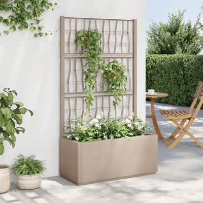 Image de vidaXL Bac à plantes avec treillis brun clair 80x36x140 cm PP