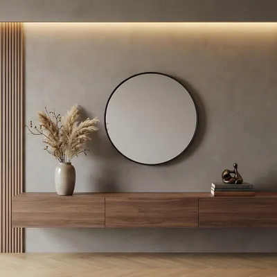 Produktbild von riess-ambiente Runder Wandspiegel PORTRAIT 75cm schwarz mit Metallrahmen und Aufhängung