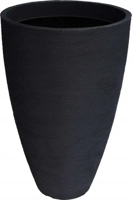 A tall, dark grey planter with a textured surface.