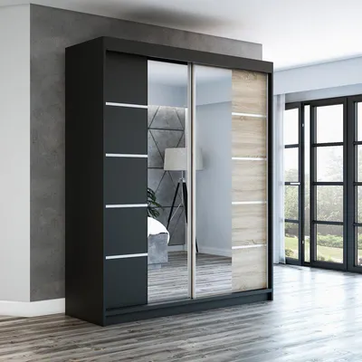 Produktbild von Schwebetürenschrank Kleiderschrank ERA 180 cm Schrank Garderobe Spiegel.Verschiedene Farben (Weiß, Schwarz, Somona). Möbel vom Hersteller!