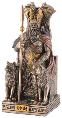 Odin-Figur auf Thron, Kunststein, bronzefarben, 4x4x9 cm