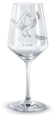 Produktbild von Mr. & Mrs. Panda Weinglas Rotkehlchen Federn - Transparent - Geschenk, Vogel, glas für rotwein, Spruch Motivation, Rotweinglas mit Gravur, Sprüche, Kelch, Mut, Lustige