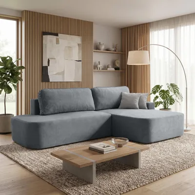 Produktbild von BEAUTYSOFA | Schlafsofa L-Form GAVI Grau - Ecksofa mit Schlaffunktion und Bettkasten – Modernes Sofa mit Ottomane Rechts
