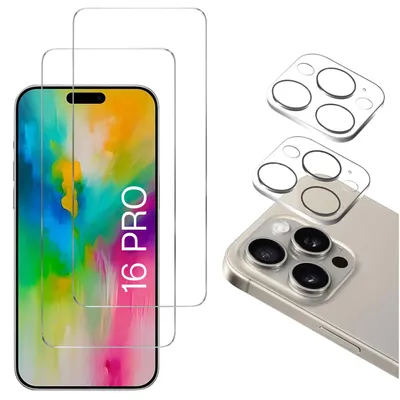 Produktbild von Gehäuse aus gehärtetem Glas für iPhone 16 PRO und Kameraschutz [2er-Pack] Displayschutzfolie  Phonillico®