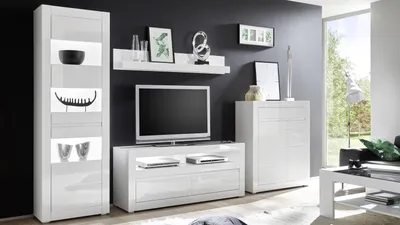 Produktbild von Wohnwand 1 Carat Anbauwand Wohnzimmer weiß Hochglanz