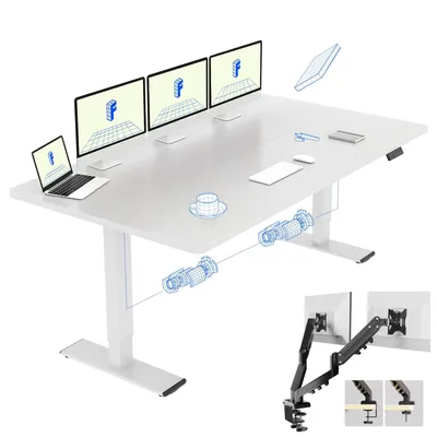 Produktbild von FLEXISPOT QB2 Höhenverstellbarer Schreibtisch Elektrisch 180x80cm, mit Monitorhalterung, 2 STARKE MOTOREN, 120 kg Tragkraft, 4 Memory-Funktion (Weiß)
