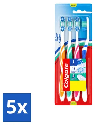 Imagen del producto de 5 cepillos de dientes Colgate Triple Acción, tamaño medio, pack ahorro - 5 unidades