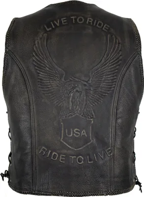 Produktbild von Herren Lederweste mit Druckknopf und einer Adler Prägung im Vintage Stil Biker (L)