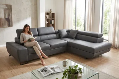 Produktbild von Ecksofa SAVIO Boston rechts – mit Schlaffunktion, Kunstleder in Grau, Family Meble