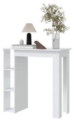 Produktbild von Bartisch mit Regal, Stehtisch für die Küche, Hochtisch, Esstisch, Bar Tisch, Weiß 102x50x103,5 cm Spanplatte