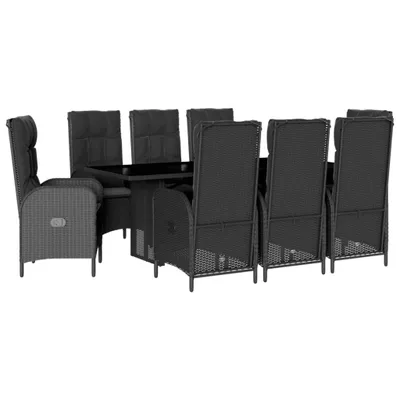Produktbild von 9-tlg. Garten-Essgruppe mit Kissen Schwarz Poly Rattan