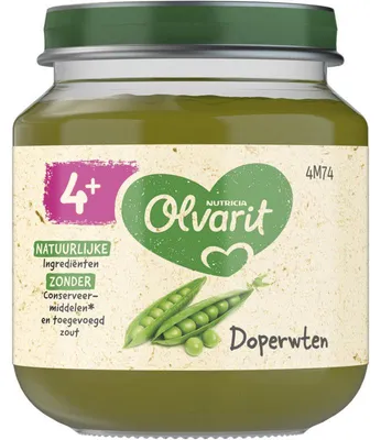 Obrázek produktu pro Olvarit Doperwten dětská kaše 4 měsíce+ 125g - výživná zeleninová kaše