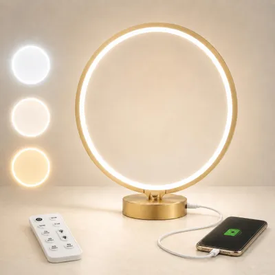 Produktbild von LED Tageslichtlampe 10.000 Lux, UV-frei, Touch & Fernbedienung, 3 Lichtfarben, 4 Dimmstufen, Timer, Memory-Funktion, USB-Ladefunktion, SAD-Lampe, Gold