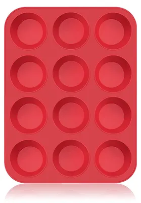 Silikon-Muffinform für 12 Muffins, 33x25x3 cm, antihaftbeschichtet, rot