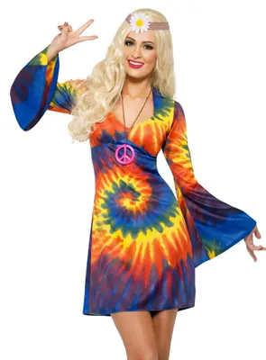 Produktbild von Hippie Neon Batikkleid - Karneval Faschingskostüm Größe: M