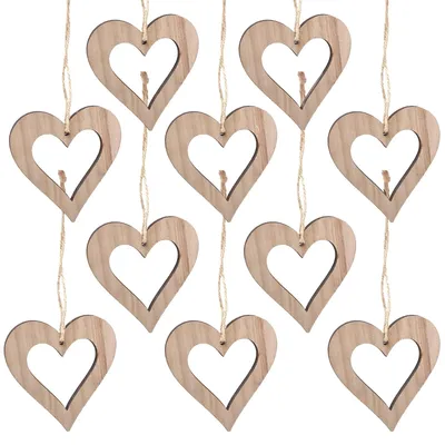 10 Holzherzen-Anhänger, natur, 10 cm, für Weihnachten & Hochzeit