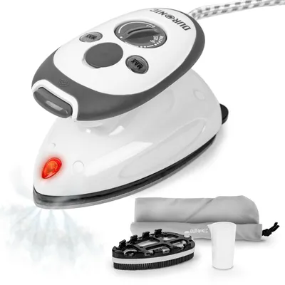 Produktbild von Duronic SI2 WE Mini Reisebügeleisen, 375W Mini Bügeleisen, Dampfbügeleisen 50ml Wassertank, kleines Reisebügeleisen dampf, Handbügeleisen Keramikfläche, für Kleidung nähen, travel iron weiß