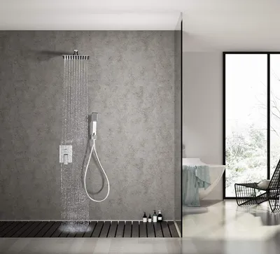 Productafbeelding van Moderne doucheset met vierkante hoofddouche 25x25 cm, handdouche en instelbare waterdruk tot 6 bar