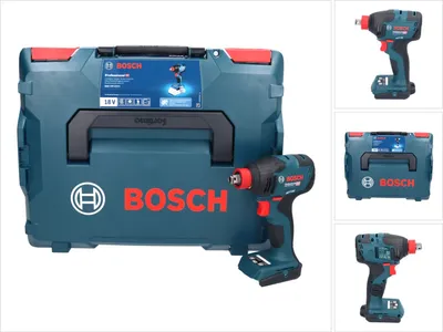 A collage of images showing a Bosch cordless impact driver and its L-Boxx case.