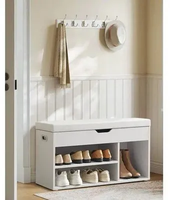 Image de Banc avec rangement et coussin moelleux 80 x 44 x 30 cm, blanc