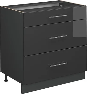 Produktbild von Küchenunterschrank Vicco Fame-Line Anthrazit Hochglanz 80 cm mit 3 Schubladen, AP Anthrazit, Model 56879