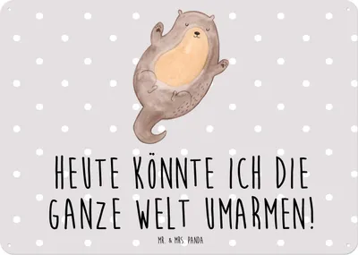 Produktbild von Mr. & Mrs. Panda Wandbild Otter Umarmen DIN A5 - Grau Pastell - Geschenk, Seeotter, Metallschild, Türschild, Schild, Retro Blechschild, gut Gelaunt, Optimistisch, tafel