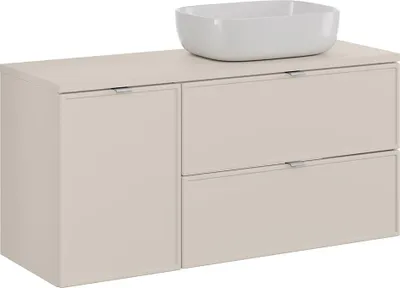 Produktbild von Badezimmer-Waschtisch 120 cm in Kaschmir mit Wäschekorb & Aufsatzwaschbecken - BIBIONE-56