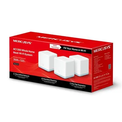 Produktbild von Mercusys AC1200 Whole Home Mesh Wi-Fi System Halo S12 (3-Pack) 802.11ac, 300+867 Mbit/s, 10/100 Mbit/s, Ethernet LAN (RJ-45) Ports 2, Mesh-Unterstützung Ja, MU-MiMO Ja, Weiß