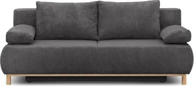 Image de Banquette Convertible 3 Places, Velours Côtelé Gris Foncé, Coffre de Rangement, L 192 cm
