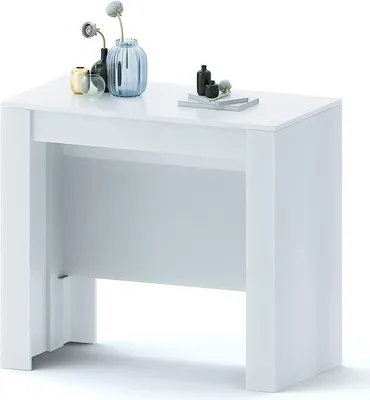 Ausziehbare Consoletafel 78x51x90 cm, Hochglanzweiß, bis 2,37 m, 10 Plätze