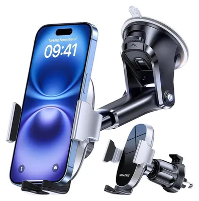 Image de Support de téléphone portable universel pour voiture avec ventouse puissante et crochet métallique - argenté