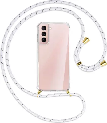 Produktbild von Handykette Backcover-Schutzhülle mit Band (Metall goldfarben) für Samsung Galaxy S21 Plus 5G - weiß/grau