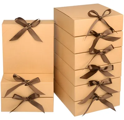 Obrázok produktu pre AWCIGG® 12 darčekových krabičiek z kraftpapieru, 16 x 16 x 5 cm, darčekové krabičky s vrchnákom a stužkou, vhodné na sviatky, Vianoce, svadby, narodeniny, darčekové balenie, hnedé