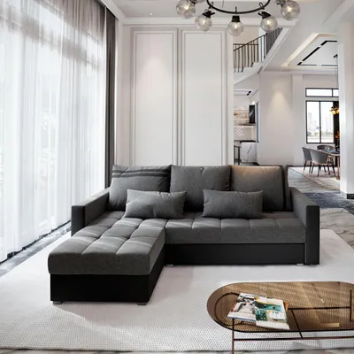 Produktbild von Masseno Ecksofa KOS PIK mit Schlaffunktion L-Form, Sofa mit Bettkasten, Wohnzimmersofa, Couch, Soffa, Bettsofa, Couchgarnitur- Hellgrau, SAWANA 21 + MADRYT 9100