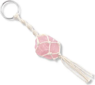 Produktbild von LAVISA Makramee Schlüsselanhänger - Wunderschöner Edelstein Anhänger - Jeder Stein ein Unikat - Heilende Wirkung, intensive Farben, Talisman, Glücksbringer (Rosenquarz)