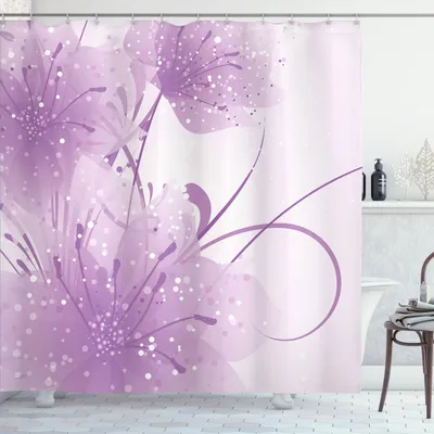 Immagine prodotto di ABAKUHAUS Tenda da doccia viola, illustrazione vettoriale astratta di uno sfondo floreale con farfalla, 175 x 200 cm, viola e bianco