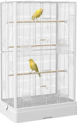 Image de PawHut Cage à oiseaux, volière avec portes, perchoirs - cage pour canaris perruches perroquets - 61 x 36,5 x 98 cm - blanc