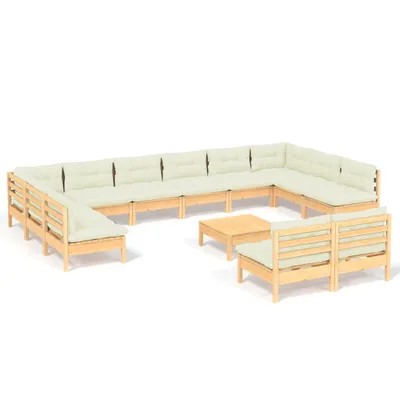 Produktbild von vidaXL 13-tlg. Garten-Lounge-Set mit Creme Kissen Massivholz Kiefer