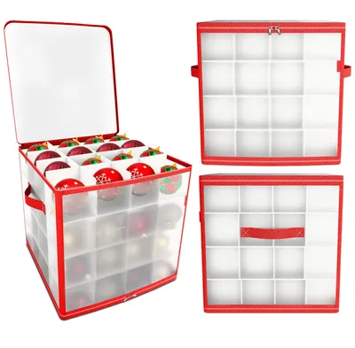 Image de Boîte de rangement pour 64 boules de Noël – Boîte de rangement pour boules de Noël, décorations de sapin et boules de sapin – Boîte transparente avec