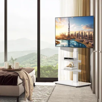 Produktbild von RFIVER Weißer TV Bodenständer TV Standfuß mit 3 Ablagen für 32-70 Zoll Fernseher Max VESA 400x400 mm bis 50 kg