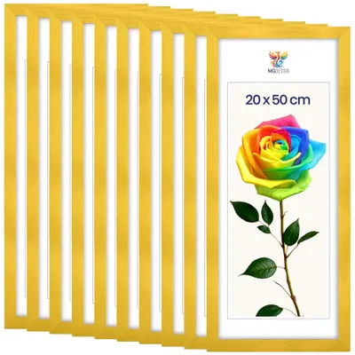 Produktbild von MG Design 10er Set Bilderrahmen 20 x 50 cm - Posterrahmen mit Gelb Echtholzrahmen und bruchsicherem Acrylglas, Hoch & Quer mit stabiler Wandaufhängung
