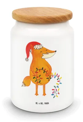 Produktbild von Mr. & Mrs. Panda behälter Fuchs Weihnachten - Weiß - Geschenk, Keksdose, Kaffeedose, Weihnachtsmann, Frischhaltedose, Winter, Heiligabend, Dose, tee, Nikolaus