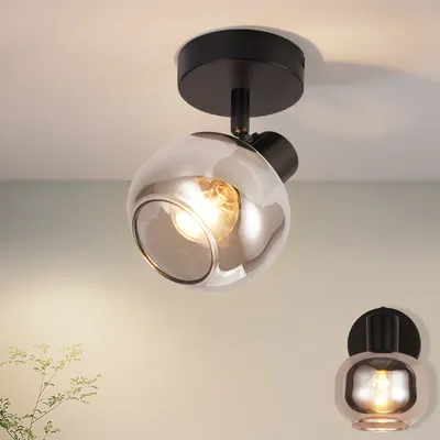 Produktbild von ZMH Deckenlampe 1 Flammig Flur Deckenstrahler Vintage E14 Fassung Rauchgrau Glas Retro Deckenspot für Schlafzimmer Flur Küche (Ohne Lichtquelle)